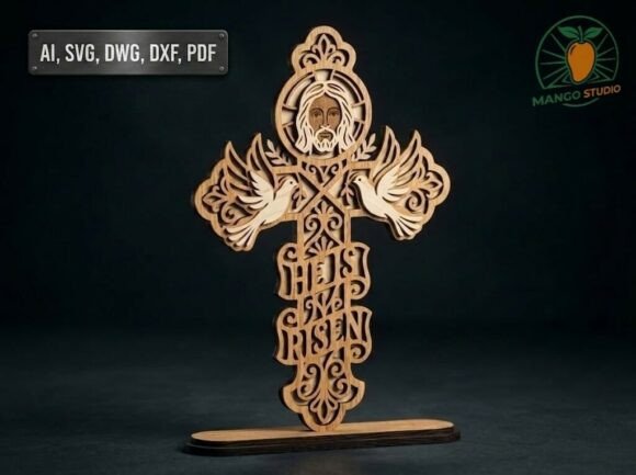 3D He is Risen Easter Cross 3mm – Other Home Decor