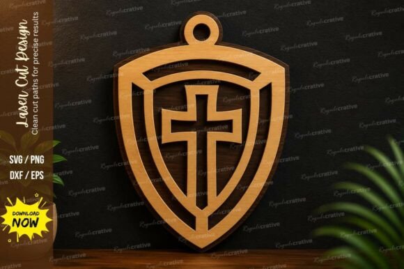 Christian Shield Cross Laser Cut SVG for Wall Decor