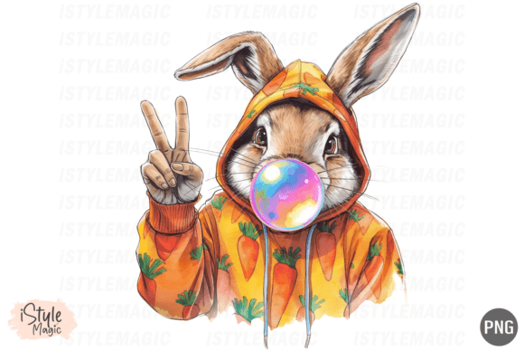 Easter Bunny Blowing Bubble Gum Png Illustrations