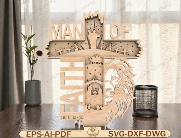 Man of God Cross Laser Cut Graphic Templates