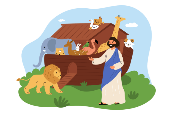Noah and Ark with Animals Illustrations for Local Branding
