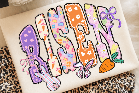 Retro Floral RISEN PNG, Varsity Easter Illustrations