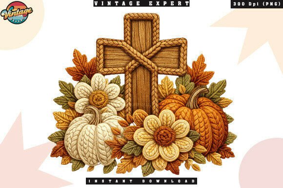 Thanksgiving Cross Crochet Yarn Faux PNG for Editorial Design