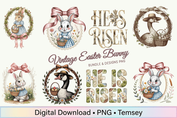 Vintage Easter Bunny PNG Bundle